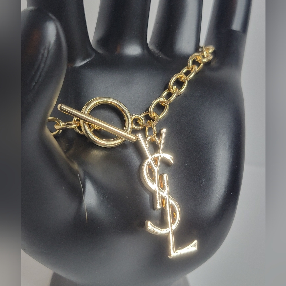 YSL 1.5" Gold Zipper Pull, Toggle Bracelet